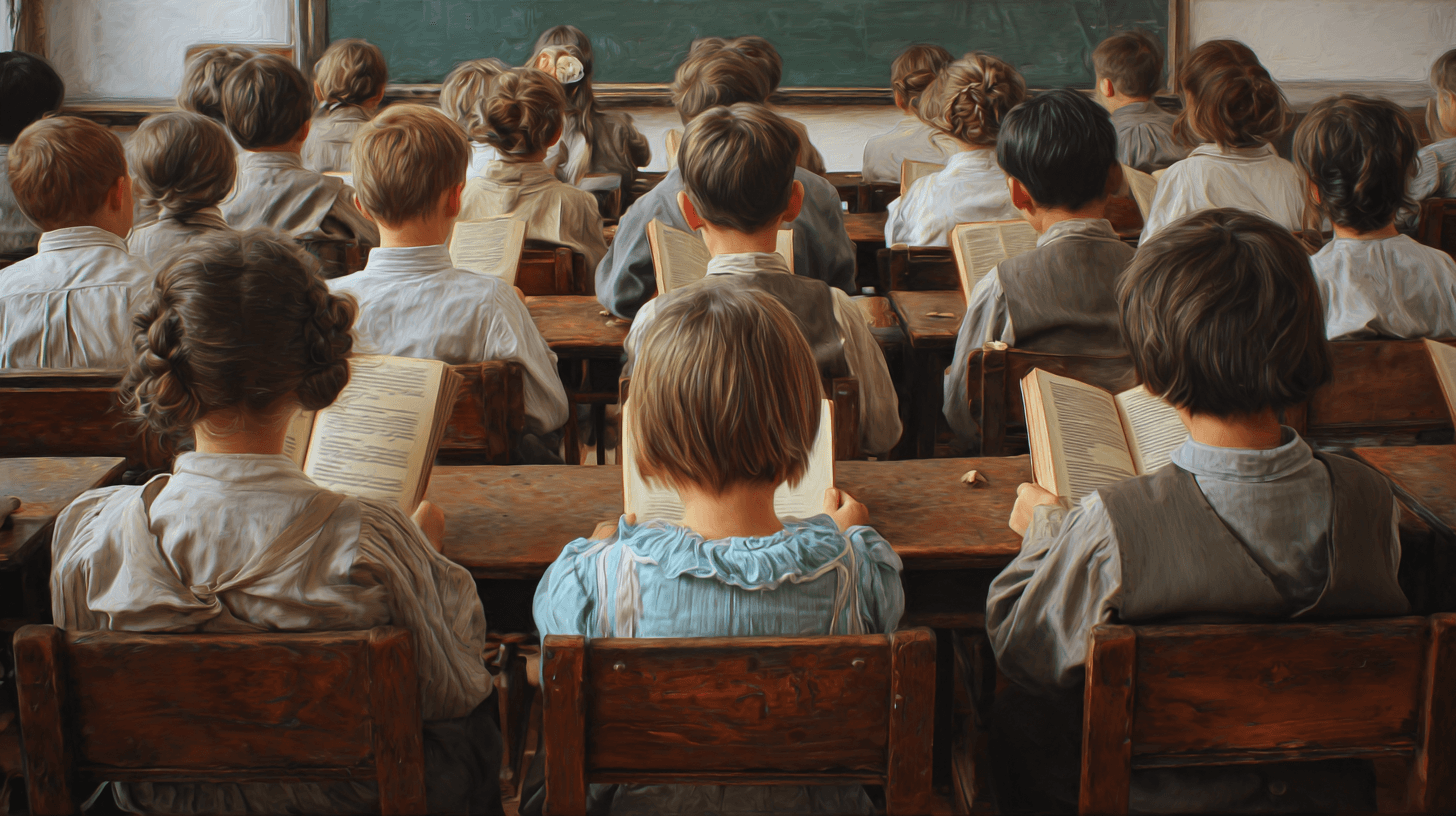 school children reading books